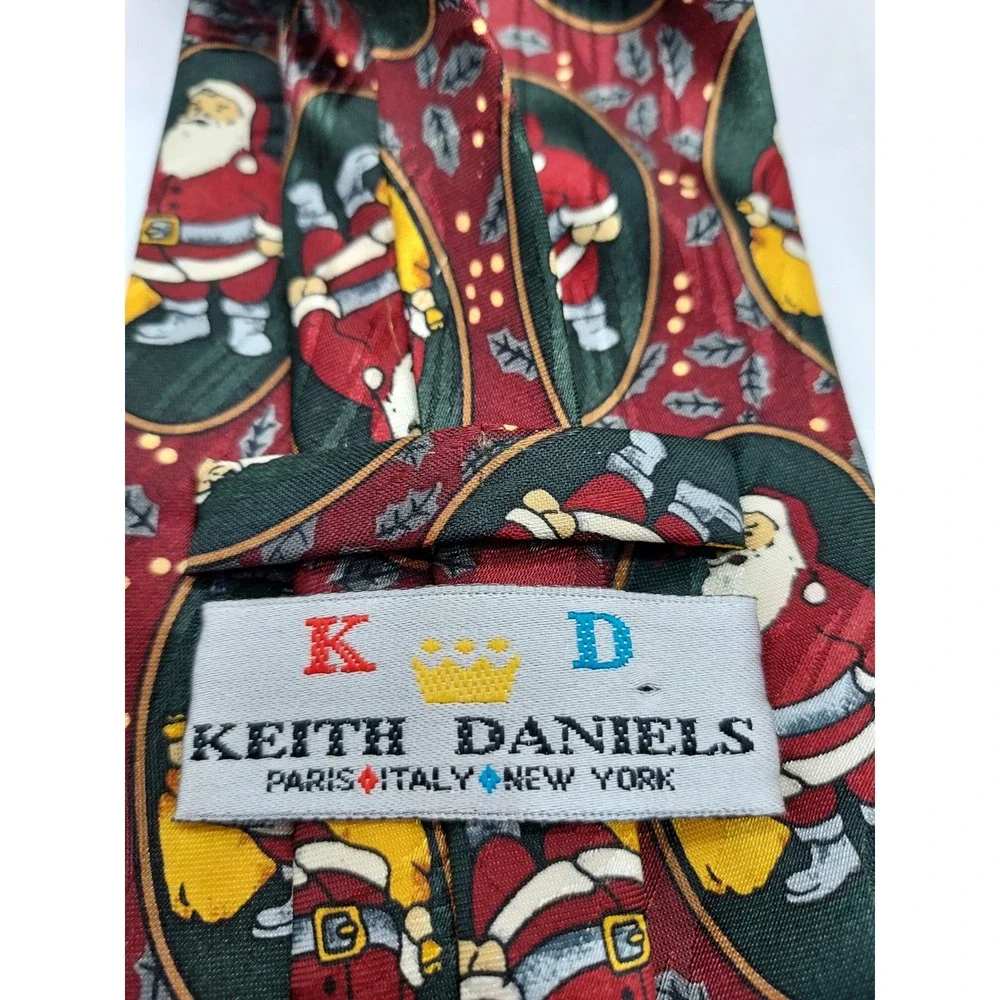 Keith Daniel Mens Christmas Tie Santa Claus Portrait Burgundy Holiday Silk Blend